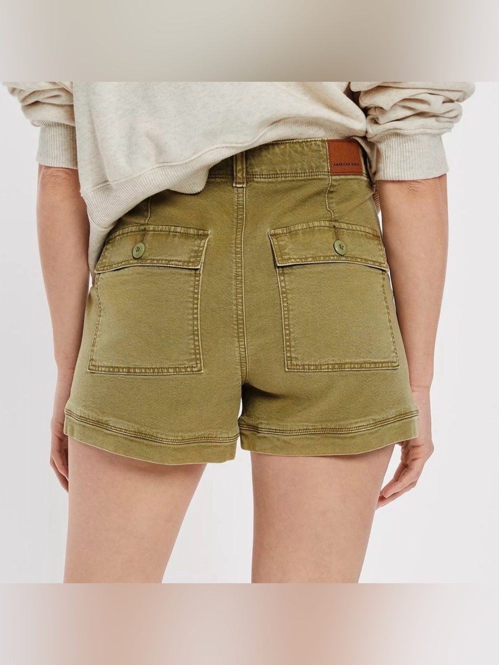 American Eagle Highest Rise 90's Utility Boyfriend Short Olive Green Sz 10 NWT - Picture 10 of 12